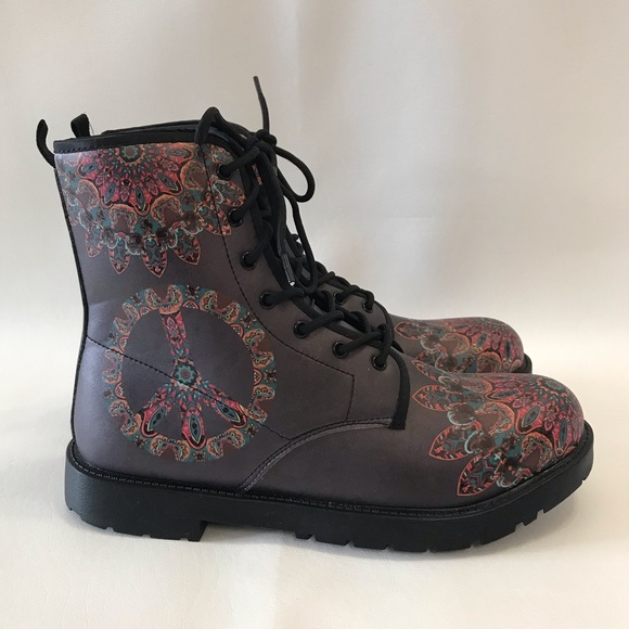 Shoes - Vegan Combat Boots Purple Boho Peace W 11.5 M 9.5